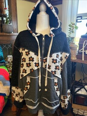 FALLING FOR AUTUMN QUILTED SWEATER Patchwork Hooded Zip Jacket